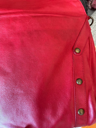 Vintage Saben Red Cross Body Bag w Brass Studs