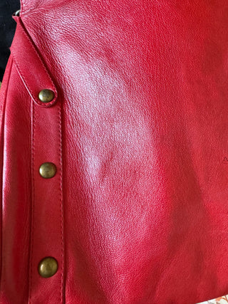 Vintage Saben Red Cross Body Bag w Brass Studs