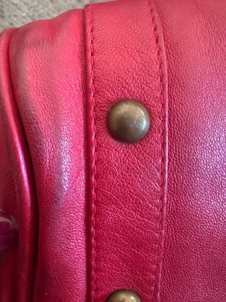Vintage Saben Red Cross Body Bag w Brass Studs