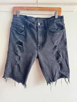 American Eagle Outfitters Distressed Black Denim Shorts - Size 33