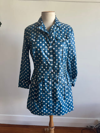 Vintage Blue Polkadot Rain Jacket - Size M