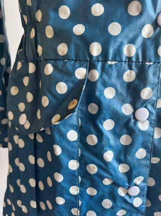 Vintage Blue Polkadot Rain Jacket - Size M