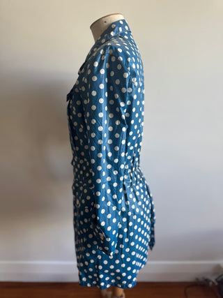 Vintage Blue Polkadot Rain Jacket - Size M