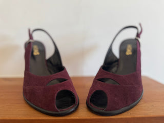 Vintage MIDAS Plum Suede Peep Toe Sling Back Heels 90s - Size 40 (8.5/9)