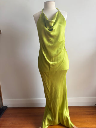 Bec and Bridge Chartruese Green Cowl Neck Long Evening Dress Size 14
