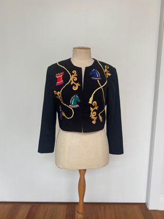 90s Embellished Embroidered Cropped Jacket - Size 10-12