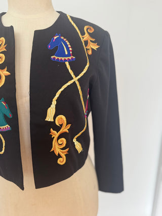 90s Embellished Embroidered Cropped Jacket - Size 10-12