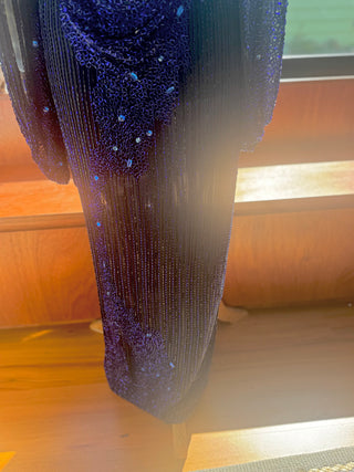 Vintage Beaded Dress, Size 8, Intricate Black and Blue Beads