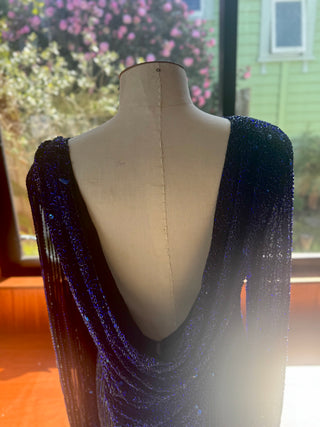 Vintage Beaded Dress, Size 8, Intricate Black and Blue Beads
