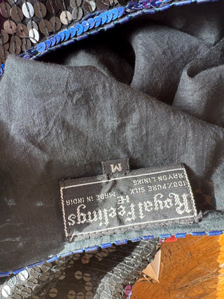 Vintage Silk Sequined Top, Black with Bright Patterns