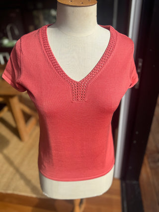 Vintage Coral Short Sleeve Silk Knit