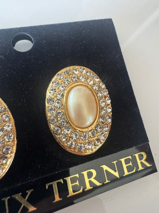 Vintage Half Pearl Crystal Costume Earrings