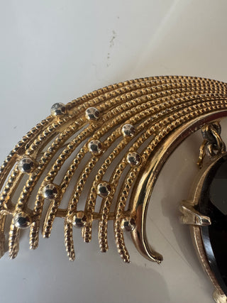 Vintage Brass Brooch with Smokey Quartz look stone