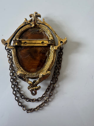 Vintage Tiger Eye and Brass Brooch